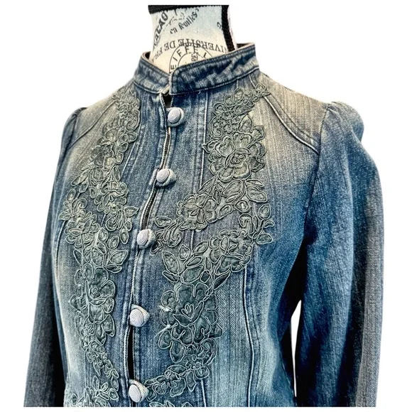 Women's Blue Jean Jacket with Embroidered Details - Picture 8 of 8